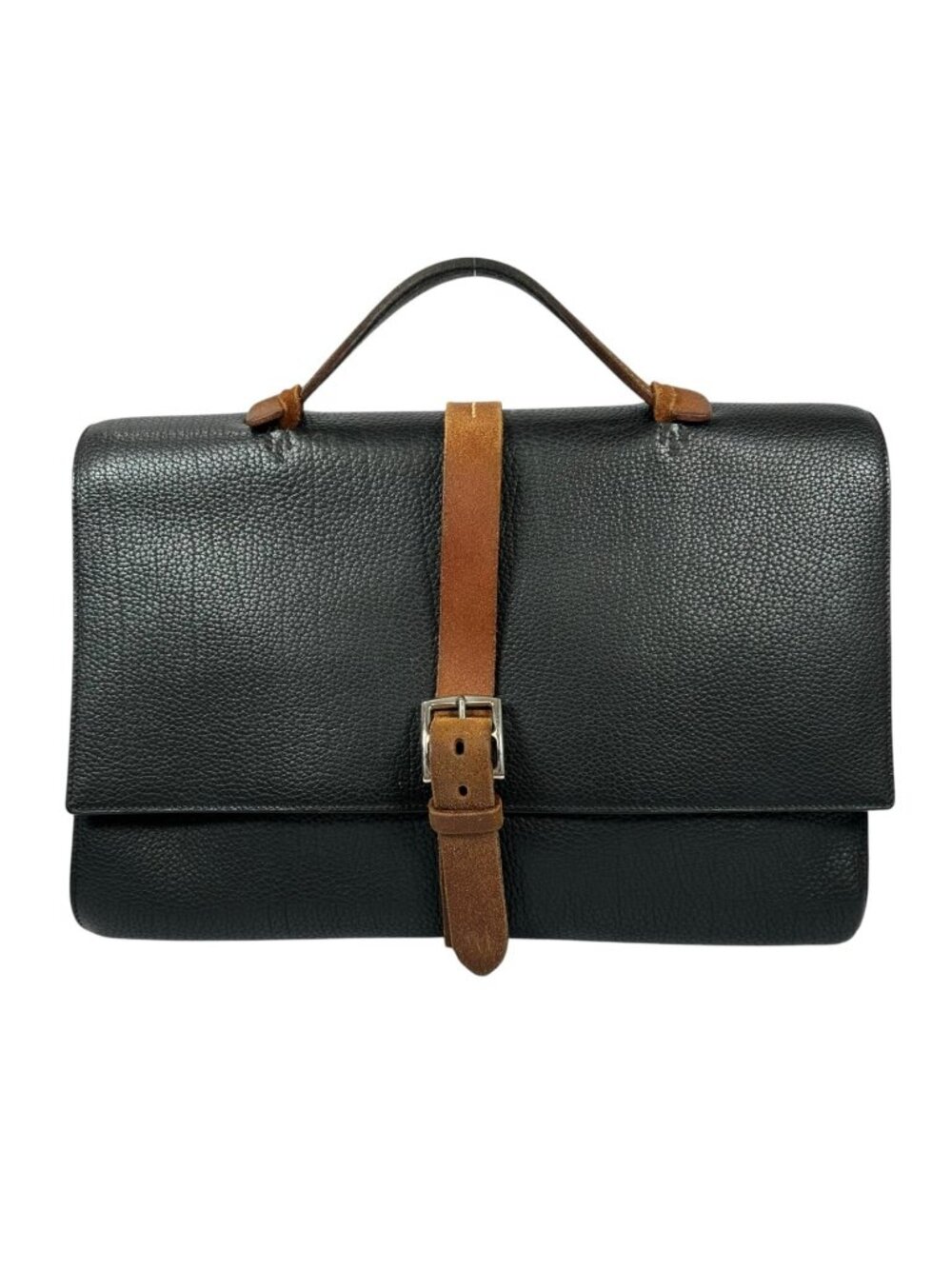 Hermes Etriviere Document Fjord Black Business Bag Silver